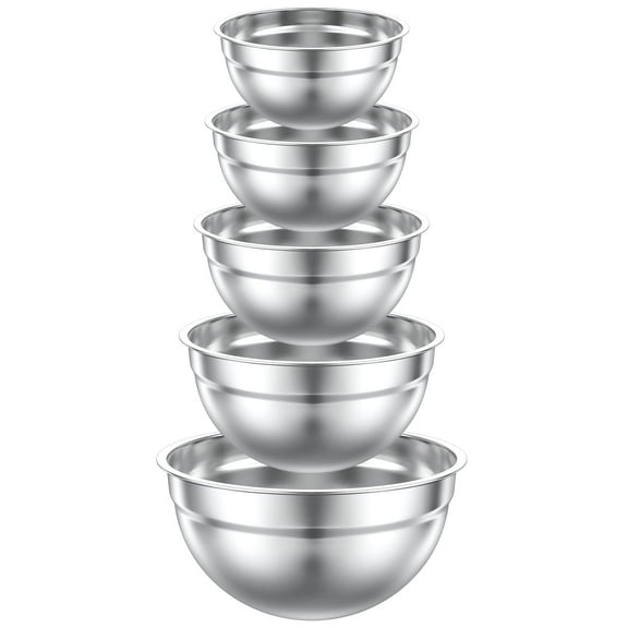 TINANA Mixing Bowls Set, 5 PCS Stainless Steel Mixing Bowls, Metal Nesting Storage Bowls for Kitchen, Size 4.5, 3, 2, 1.5, 0.75 QT, Great for Prep, Baking, Serving