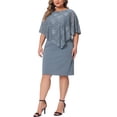 thumbnail image 2 of Vestidos Formales de Talla Grande para Mujeres Agnes Orinda Sin Mangas con Superposición de Encaje Vestido Lápiz para Fiesta 1X Gris Azul, 2 of 6