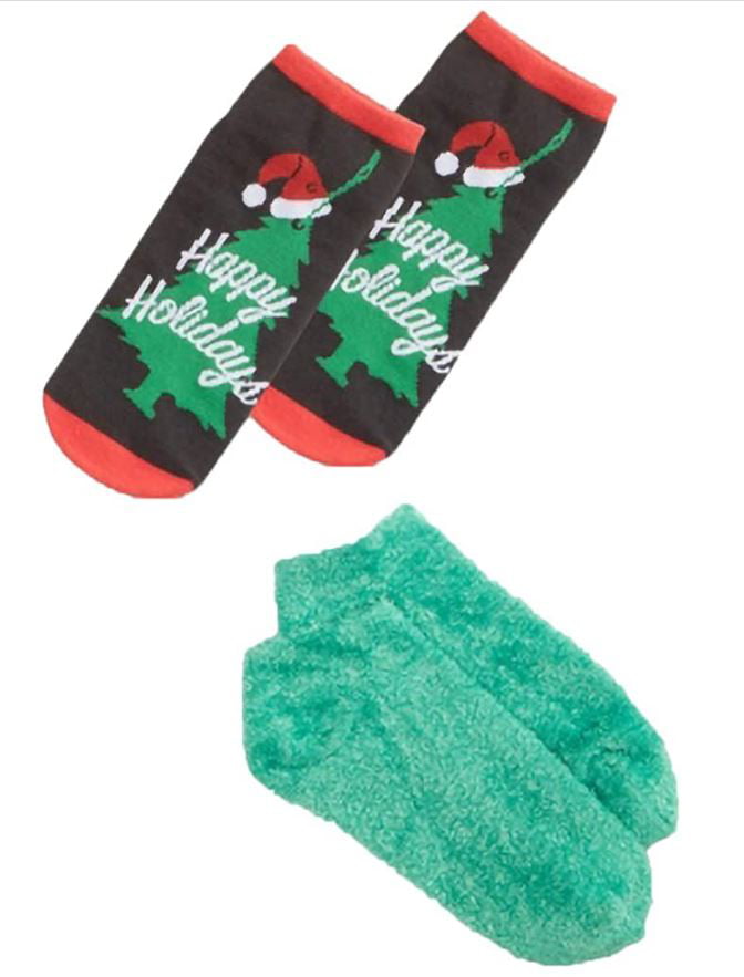 Photo 1 of NIB Hue Women's 2 Pack Happy Holidays Footsie Cozy Socks Boxed Gift Set One Size