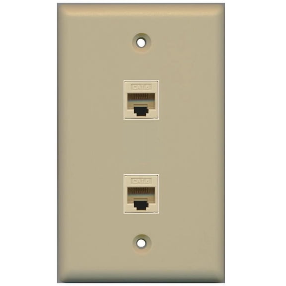 RiteAV 2 Port Cat6 Ethernet Wall Plate Jack Female-Female - Flat [Ivory/Ivory]