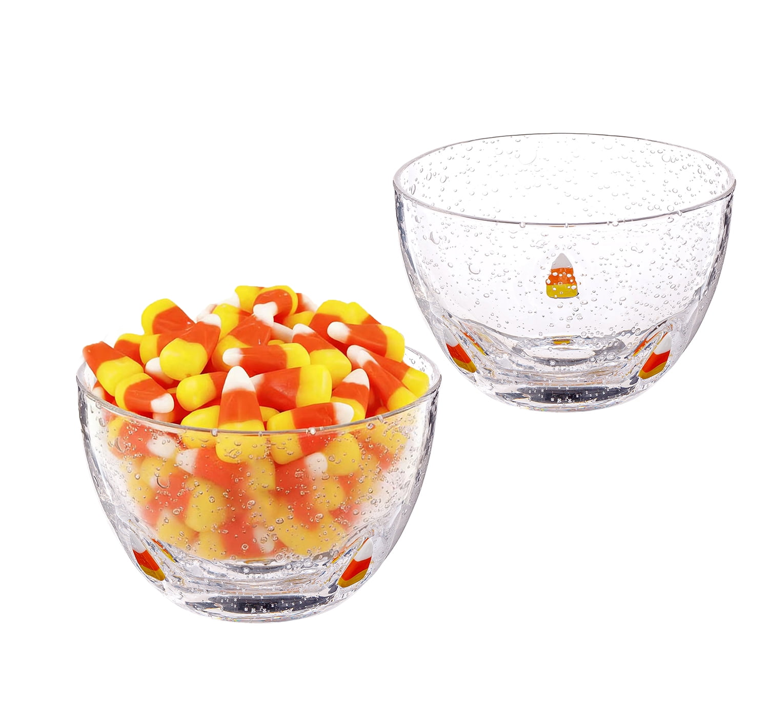 Way To Celebrate Clear Bubble Glass Bowl Set with Candy Corn Charms, 2 Pack, 13.5 oz