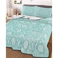 thumbnail image 3 of Quilts Twin Size Bedding Set, Teal Paisley Boho Lightweight Quilted Comforter, Abstract Art Floral Aesthetic Soft Reversible Bedspread Coverlet with Pillow Covers for All Season, 68" x 86", 3 of 7
