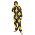 thumbnail image 5 of Yellowand Black Grid Pattern One Piece Pajamas Soft Jumpsuit Cozy Sleep and Play Romper Zipper and Pockets 12-13Y, 5 of 8
