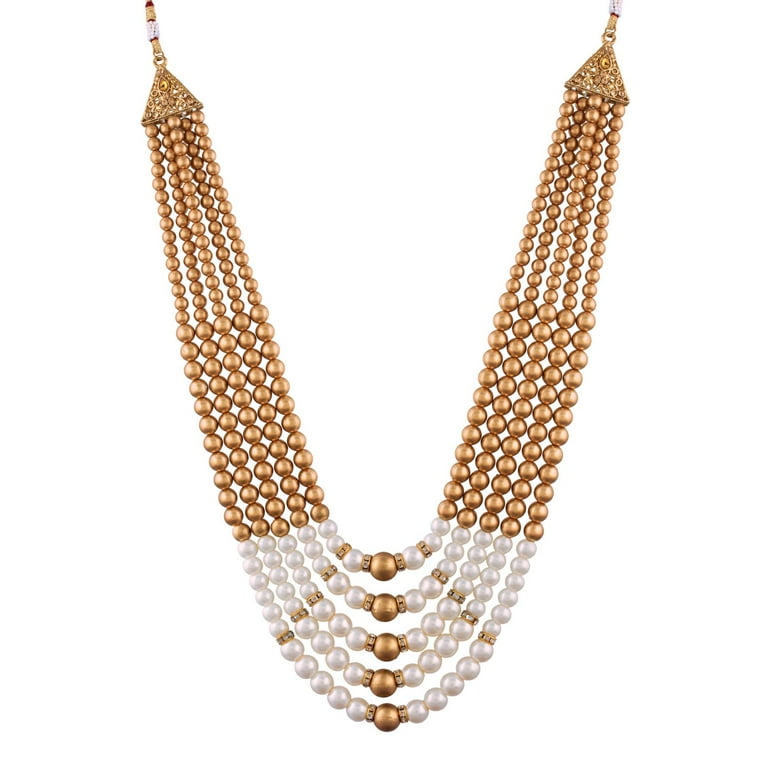 I Jewels Traditional Gold Plated Dulha Necklace Moti Mala for Men