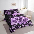 thumbnail image 4 of Feelyou Dreamy Purple Rose Bedding Comforter Set 7 Pieces for Couple, Romantic Valentine's Day Full Bedding Set, Glitter Fashion Diamond Reversible Fitted Sheet Flat Sheet, Microfiber Bedroom Decor, 4 of 9