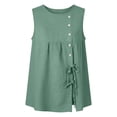thumbnail image 4 of Sevevn Women's Summer Sleeveless Button Down Tank Top Casual Round Neck Drawstring Waist Flowy Tunic Blouse Green XL, 4 of 7