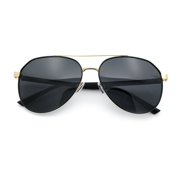 Mens Antiglare Polarized Lens Iconic Officer Metal Rim Pilots Sunglasses Gold Black - Black