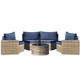 thumbnail image 4 of AVAWING 7PCS Half Moon Patio Rattan Couch Set, Outdoor Wicker Sectional Sofa w/ Glass Table, Blue, 4 of 9