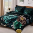 thumbnail image 3 of Floral Comforter Set King Size 7 Pieces Teal Bed in a Bag Comforter Bedding Set Soft Microfiber for All Season with Pillowcases Shams Sheets 90×104, 3 of 8