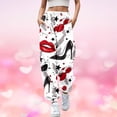 thumbnail image 2 of Pantalons pour Femmes Mode Décontractée Saint-Valentin Imprimé Amusant Taille Élastiquée Pantalons Cargo Noirs P, 2 of 4