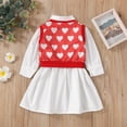 thumbnail image 3 of Douhoow 1-6Y Valentines Days Kids Girls Dress 2pcs Heart Printed Vest+White Long Sleeve Front Button Shirt Dress, 3 of 9