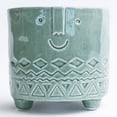 thumbnail image 1 of Set of 2 Aqua Green Friendly Face Footed Planter, 1 of 1