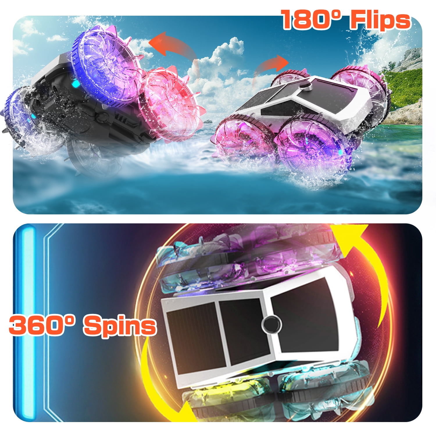 JoyStone RC Car for Kids, 4WD Amphibious Remote Control Car with LED Lights and 360° Rotating Stunts, All-Terrain Off-Road Monster Truck Toy Gift for Boys Girls