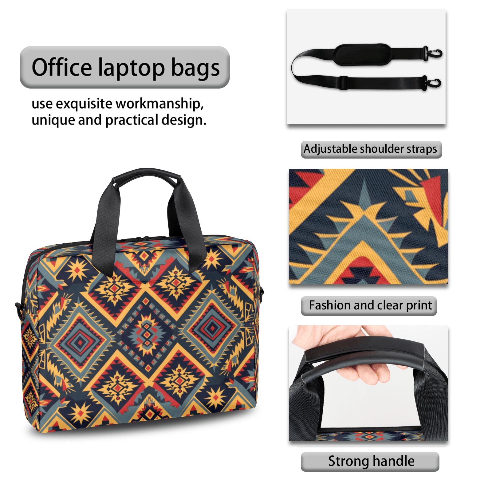 Herdesigns Aztec Laptop Bag for Women Men, Computer Case Briefcase Messenger Bags, 15-15.6 inch Laptop Sleeve Shoulder Bag