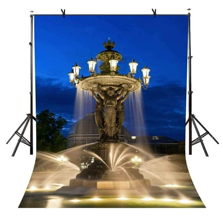 Image of ABPHOTO Polyester 5x7ft Blue Fountain Night Backdrop City Square Sculpture for Photographic Studio Background