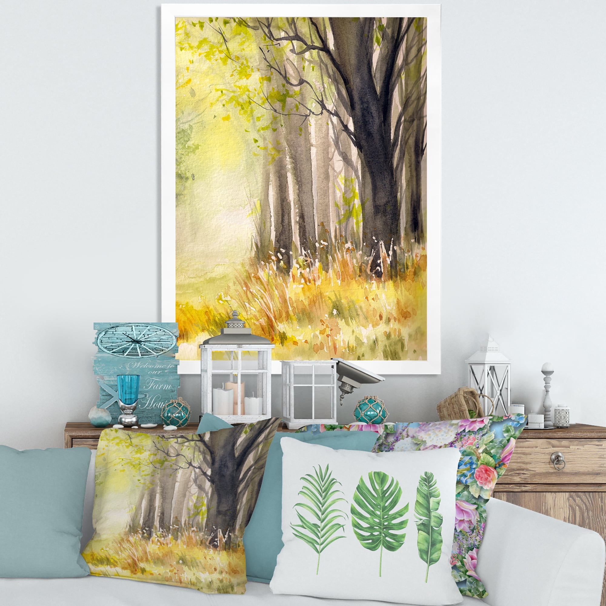 Designart 'Bright Sunshine Through The Yellow Forest Trees II' Traditional Framed Art Print