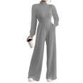 thumbnail image 2 of Bloomae Women's Long Sleeve Turtleneck Jumpsuit - Stretchy Ribbed Wide-Leg Casual One-Piece Back Cutout Rompers Loose Fit Overall Pants with Pockets, 2 of 7