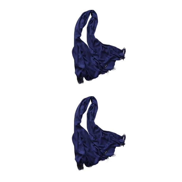 Minnieouse Bufanda de mujer con borla, bufandas gruesas puras de invierno, chal de Cachemira para mujer, abrigos para el hogar, viajes de Azul oscuro 200*70cm 2piezas
