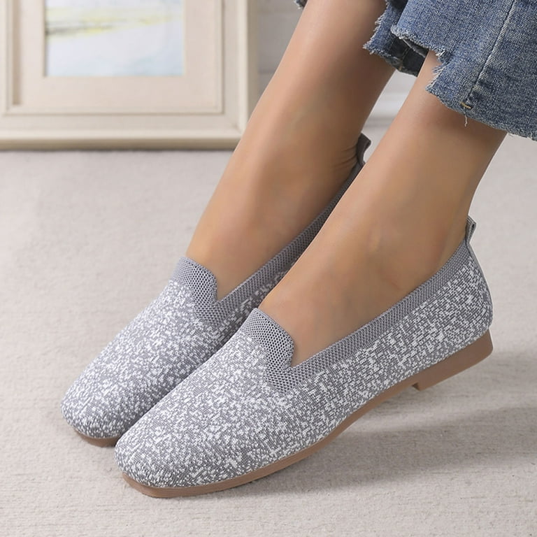 Aayomet Business Casual for Women Shoes Ladies Fashion Color Blocking  Breathable KKnitted Flat Sole Comfortable Casual Single,Gray 8