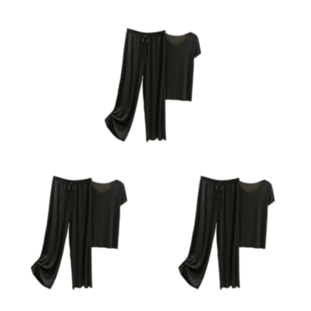 Conjunto de pijama de seda de hielo Qarigey para mujer Camiseta de algodón con cuello en V y pantalones sueltos Primavera Verano