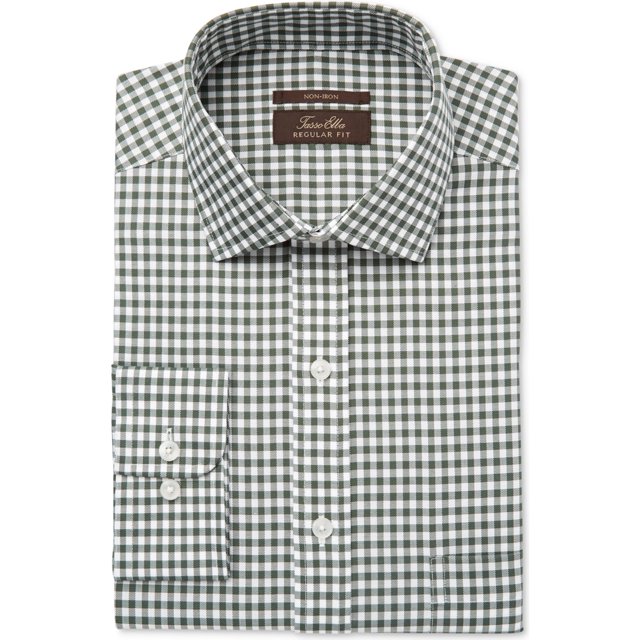 Tasso Elba Mens Non-Iron Button Down Dress Shirt, hunter, 15 Neck