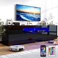 thumbnail image 5 of ChVans Large LED TV Stand for 65/70/75" TV, Living Room Entertainment Center w/RGB LED Lights & Storage Drawers Furniture, Black High Gloss TV Cabinet Console Table-65.3", 5 of 10