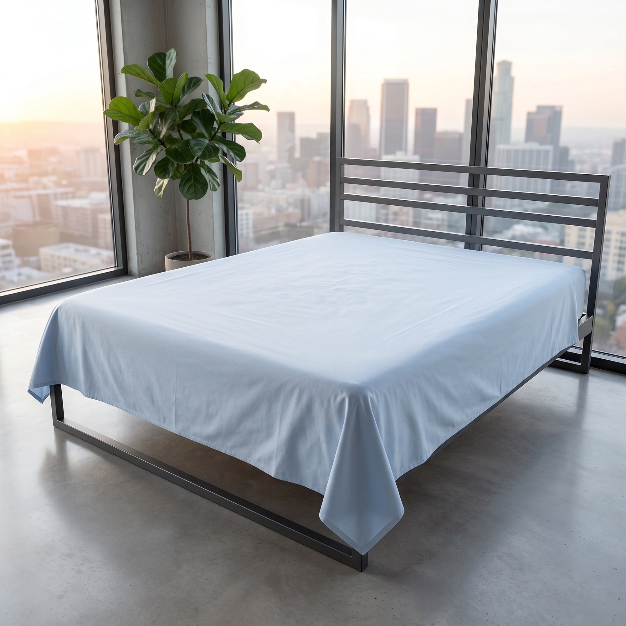 Unique Bargains Cotton Gauze Bed Sheet Soft Flat Sheet Cozy Bedding Light Blue 96"x106"