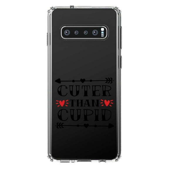 DistinctInk Clear Shockproof Hybrid Case for Samsung Galaxy S10  PLUS (6.4" Screen) - TPU Bumper Acrylic Back Tempered Glass Screen Protector - Cuter Than Cupid - Valentine