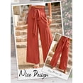 thumbnail image 7 of HUBERY Women Tie Front High Waisted Smocked Wide Leg Tiered Solid Color Pant, 7 of 7