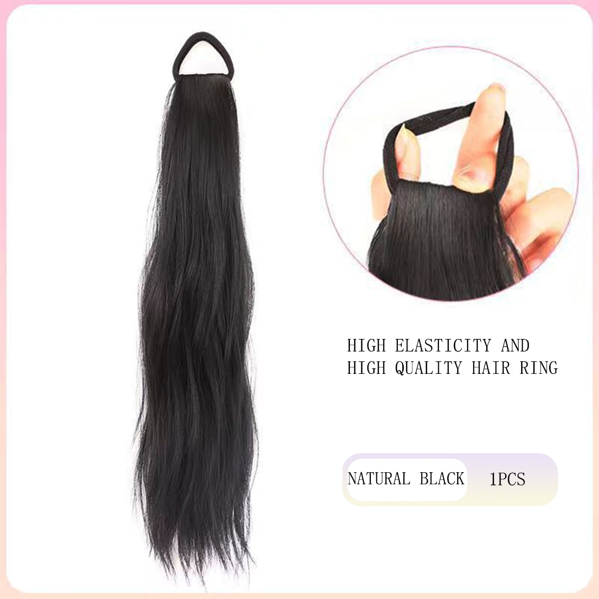 Synthetic Rubber Band Ponytail Sweet Woman Black Slightly Curly Ponytail Extension Long Heat-resistant Wig