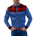 thumbnail image 1 of Camisas s Para Hombre Camisa de manga larga con botón de solapa y bloque de color a cuadros informal a la para hombre (Blue, 3XL), 1 of 5