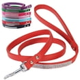thumbnail image 2 of PU Leather Dog Leash Training Walking Pet Leash Products Colorful Walking Leashes with Sparkly Studded Rhinestone for Cats or Dogs (Red), 2 of 6