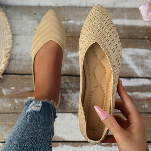Hoshose New Summer Womens Slip on Flat Shoes Round Toe Soft Soled Solid Color Mesh Breathable Casual Work Shoes Non Slip