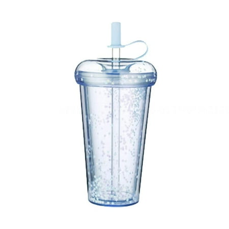

Fovien Drinking Cup Double-Walled Straw Cup Coffee Cups Bubble Tea Mug 420 ml Drinking Bottle with Lid and Straw for Juice Blue 420ML