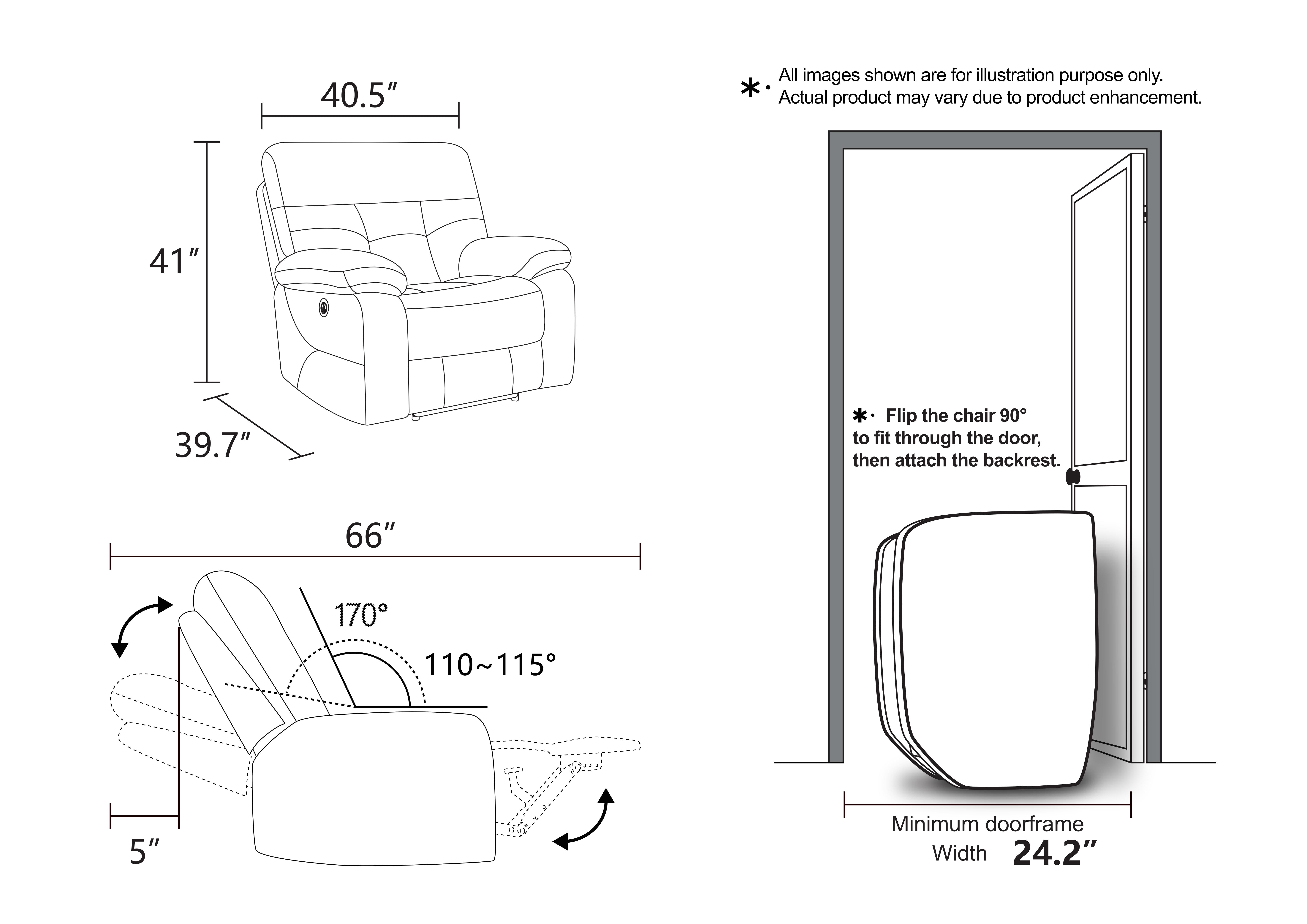 Gewnee Power Recliner Chair, Adjustable Reclining Lounge Chair with USB Ports, LED Lights, Flocking Upholstered Single Sofa Recliner for Living Room, Office, Grey