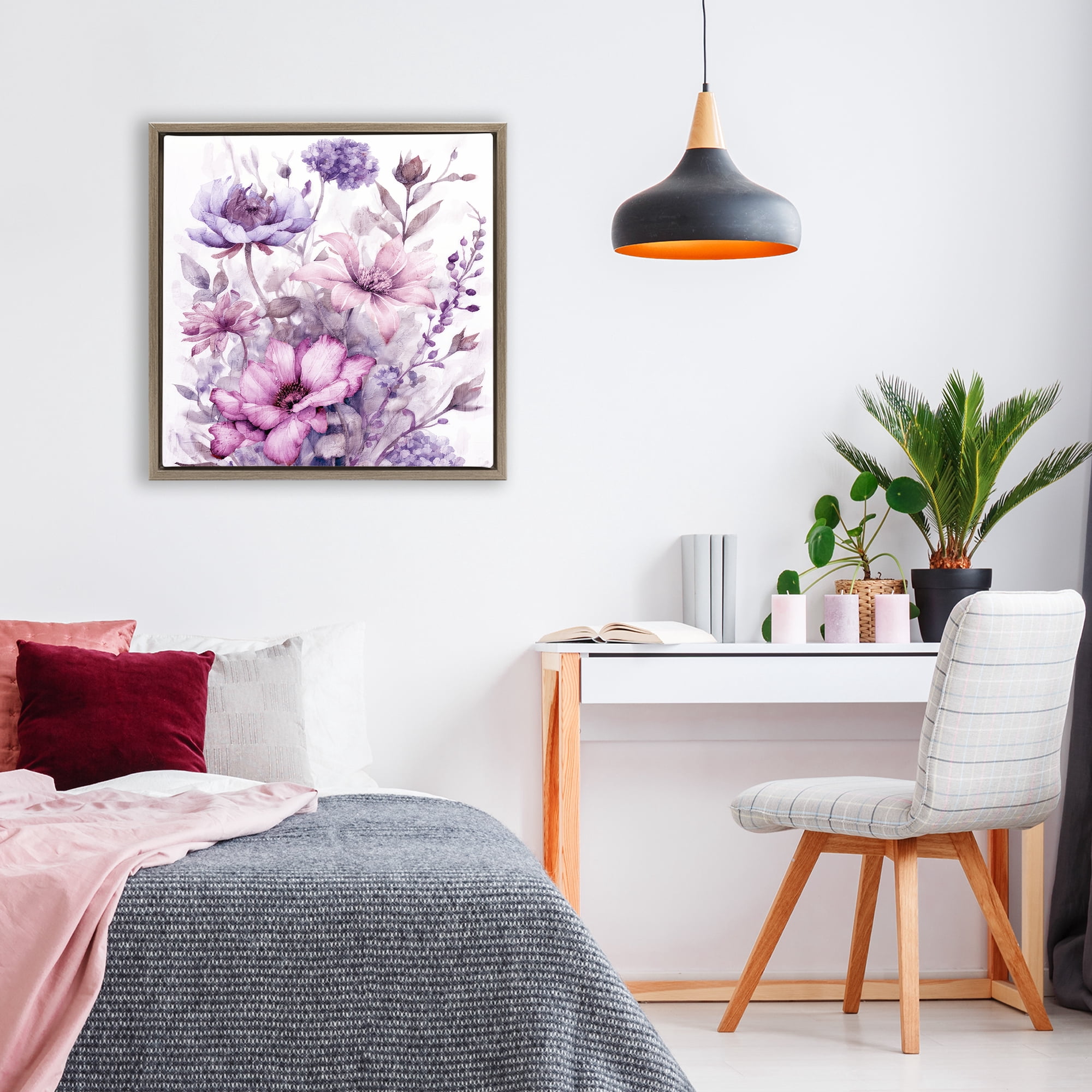 Stupell Industries Purple & Blush Florals Brown Framed Floater Canvas Wall Art, design by Kim Allen