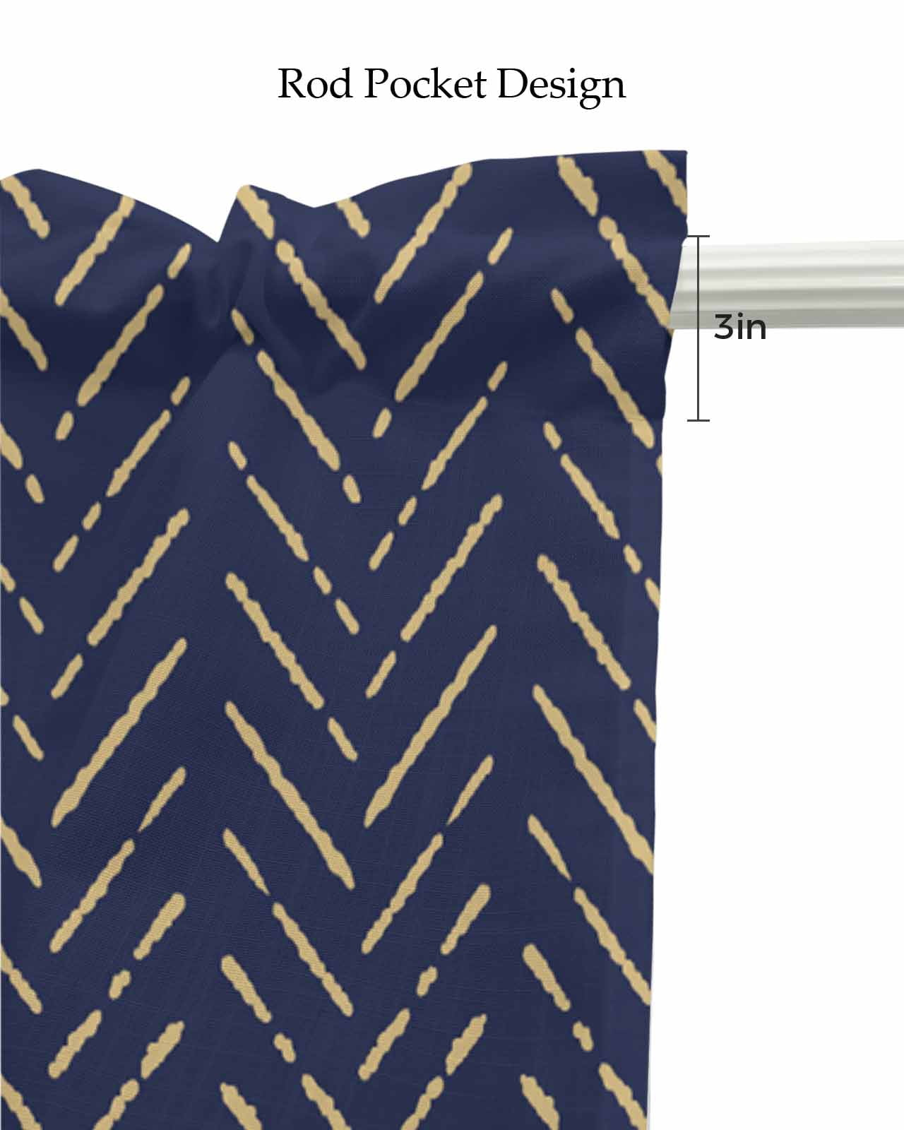 Navy Blue Gold Striped Linen Curtain Valance for Bedroom/Bathroom/Kitchen/Living/Dining Room Window,Contemporary Minimalist Boho Geometric Pocket Topper Drapes Decorative Cafe Drapery Panel 60"x18"