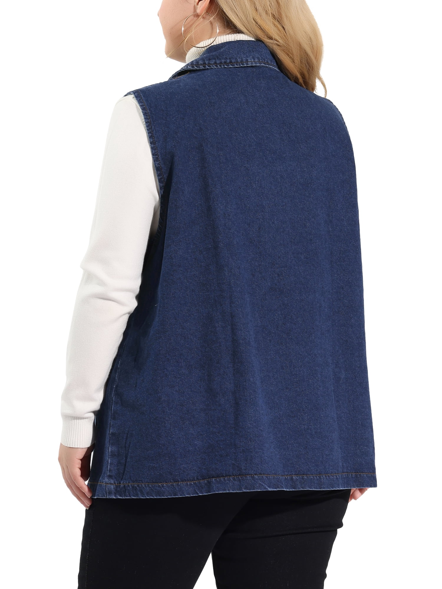 Unique Bargains Women's Plus Size Denim Sleeveless Lapel Vest Relax Notched Jacket