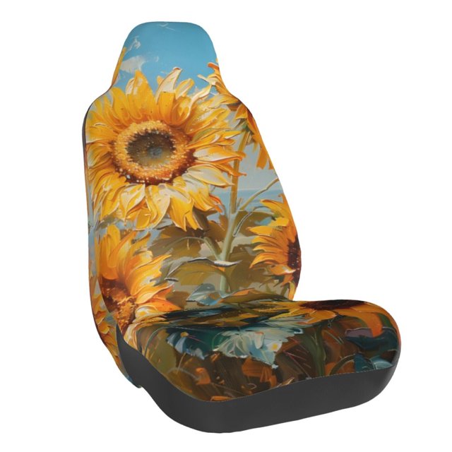 Wukai Sunflower Field Art Full Set Car Seat Covers with Soft Padding Universal Auto Front Seats Protector and Cushion Mat