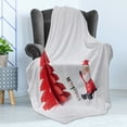 thumbnail image 4 of Snowman Soft Flannel Fleece Blanket, Picture of Paper Cut Christmas Tree and a Santa Claus Arranged Print, Cozy Plush for Indoor and Outdoor Use, 50" x 60", Pale Grey and Dark Pink, by Ambesonne, 4 of 5