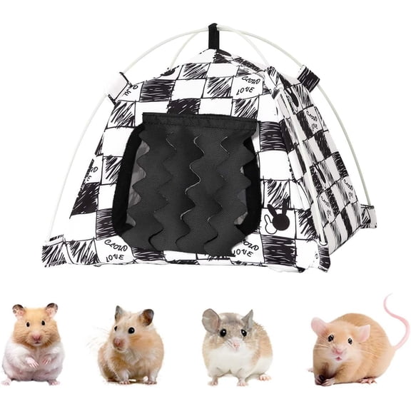 Hamster Mini Tent Hideout, No Bottom Lightweight & Easy to Clean, Rat Bed Without Installing Syrian Hamster Bed House, Suitable for Mouse, Fancy Rat, Chipmunk and Mini Guinea Pig (Black)