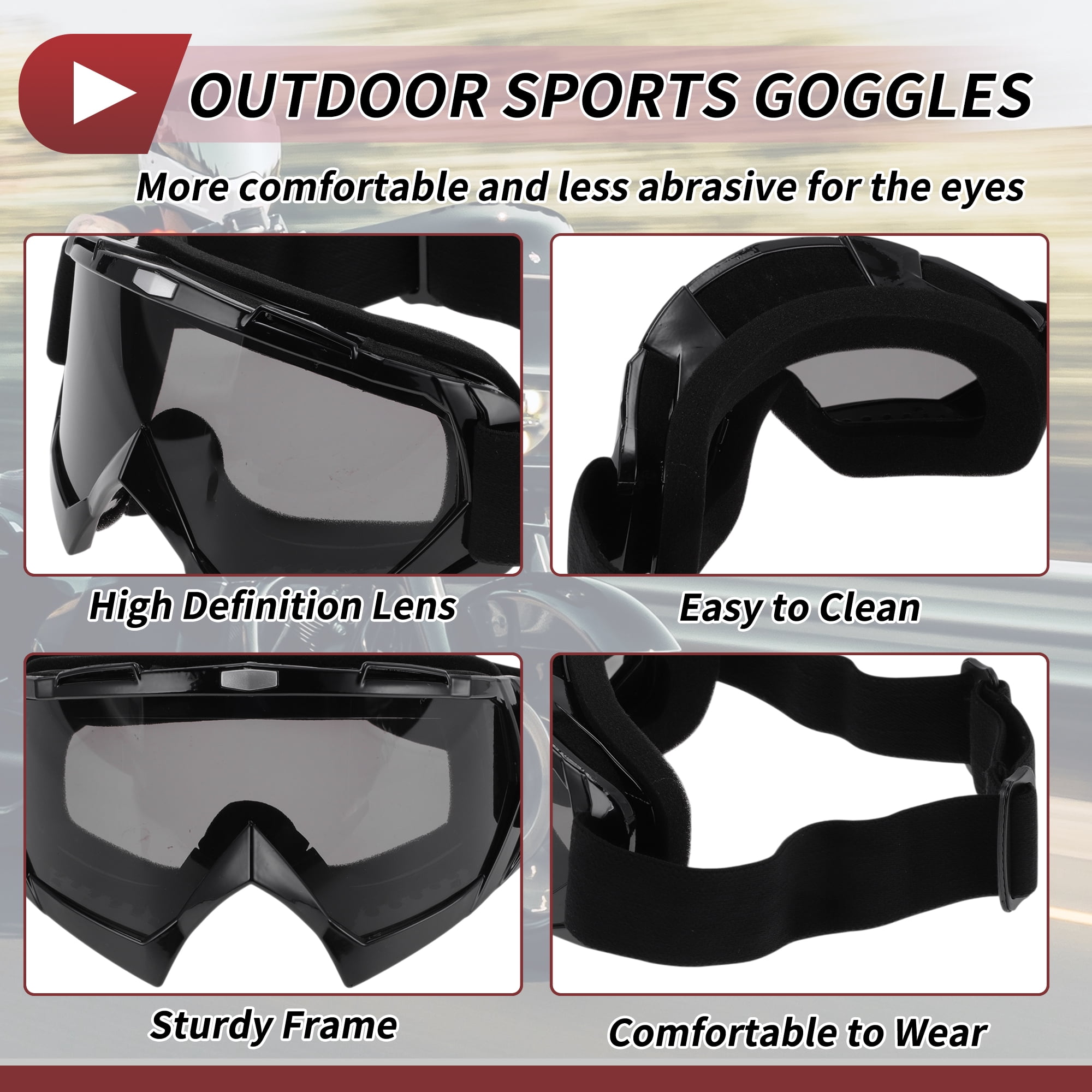 Unique Bargains 1 Set Motorcycle Riding Goggles PC TPU Outdoor Sports Sunglasses for Motocross Dirt Bike ATV Grey Lens Black Frame