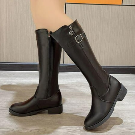 

Akiihool Womens Winter Boots Womens High Platform Mid Calf Wedges High Heel Round-Toe Women s Western Boots Cowgirl Boots Mid Calf Boots (Black 7)
