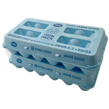 Great Value Twin Pack Extra Large White A Eggs, 36 Count