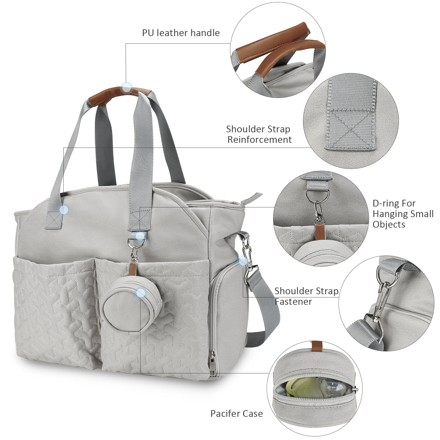 SPEKSEE Diaper Bag Tote with Pacifier Holder Case for Mom and Dad, Multi-Function Travel Diaper Bag with Adjustable Shoulder Strap and Insulated Pockets