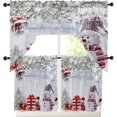Xmas Snowman Swag Kitchen Curtain Sets with Valance, 3 Pieces Rod