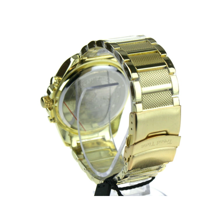Mens Metal Classic Round Sport Gangster Luxury Analog Wrist Watch All Gold  