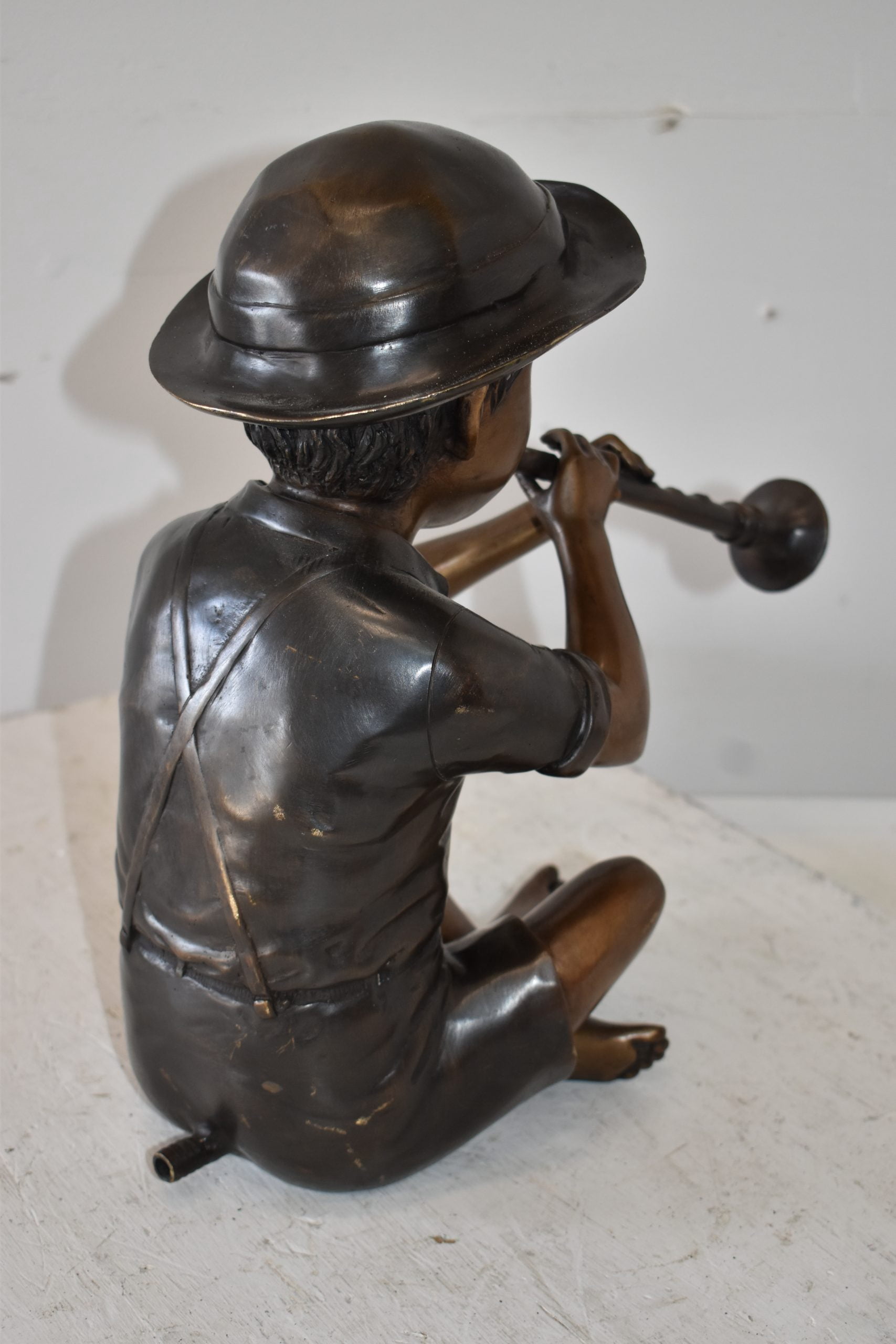 Nifao Little Boy Playing Flute 13" x 8" x 15"H – Outdoor Bronze Fountain, Garden Water Feature, 13"L x 8"W x 15"H