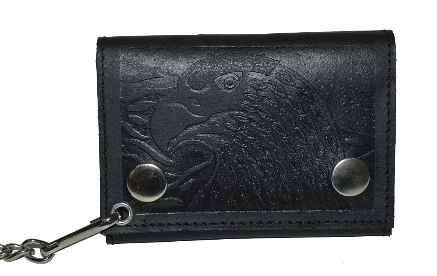 Leatherboss Genuine Leather Biker's Wallet ID Card Holder with Chain - US Eagle