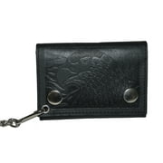 Leatherboss Genuine Leather Biker's Wallet ID Card Holder with Chain - US Eagle